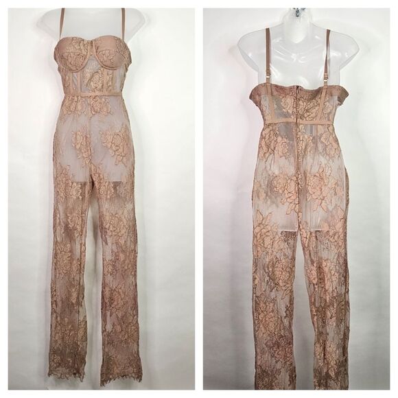 Tan Corset Lace Jumpsuit - Picture 12 of 12